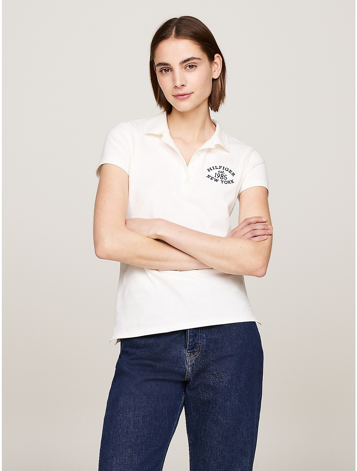 Tommy Hilfiger Women's Slim Fit Varsity Logo Stretch Polo