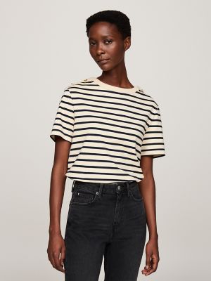 Boatneck Relaxed Fit T-Shirt, Breton Stripe Country Ivory/Navy