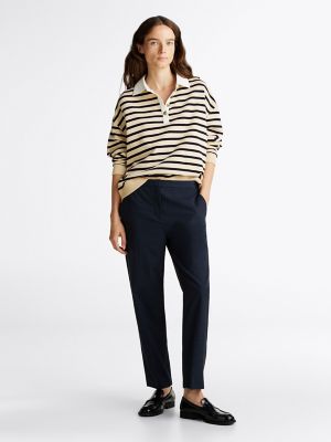 Pantalon étroit à jambe droite en flanelle, bleu marine chiné