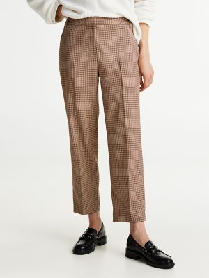 Check Print Slim Straight Leg Pant, Brown Houndstooth