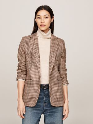 Houndstooth Check Single-Breasted Blazer, Brown Houndstooth