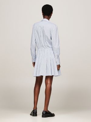Pleated Mini Shirtdress, Ivy Stripe/ Vessel Blue