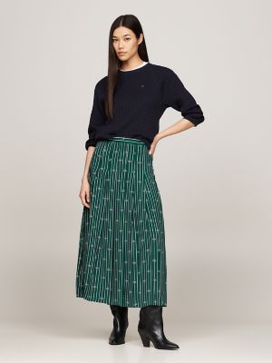 Rope Stripe Print Pleated Midi Skirt, Rope Stripe Knot/ Green