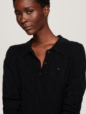 tommy hilfiger knit polo dress Wool Cable Knit Polo Sweater Dress