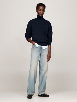 Relaxed Fit Wool Turtleneck Sweater, Navy