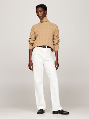 Relaxed Fit Wool Turtleneck Sweater, Classic Khaki