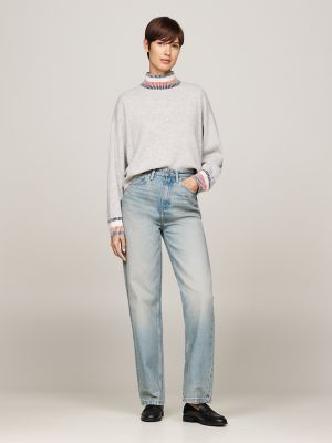 Wool-Cashmere Mockneck Sweater, Light Grey Heather