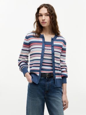 Lightweight Cable Knit Cardigan, Multi Stripe