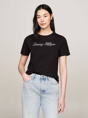 Embroidered Script Logo T-Shirt, Black
