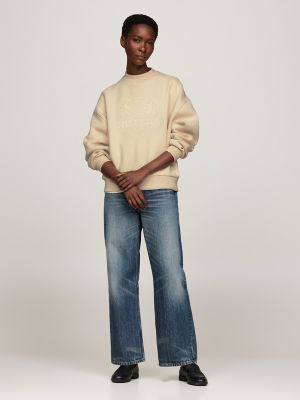 Embroidered Crest Mockneck Sweatshirt, Country Ivory