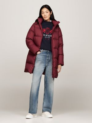 Water-Repellent Hooded Down Casual Coat, Deep Rouge