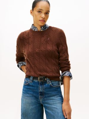 Wool Cable Knit Sweater, Legacy Brown