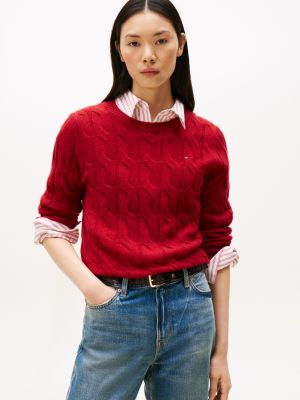 Wool Cable Knit Sweater, Regatta Red