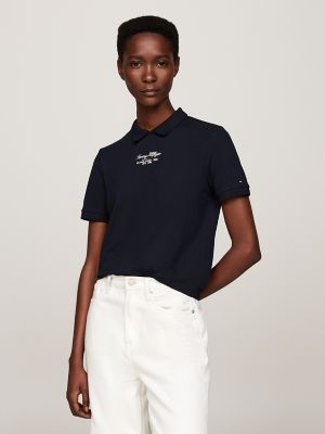 Polo à col rond avec logo brodé, en bleu marine