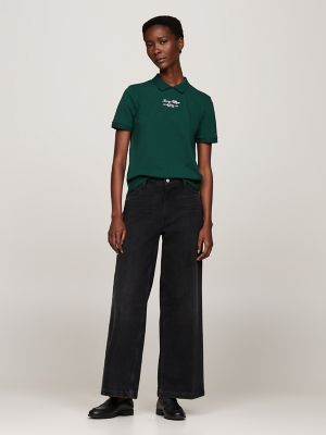 Embroidered Logo Crewneck Polo, Ornamental Green