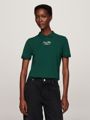 Embroidered Logo Crewneck Polo, Ornamental Green
