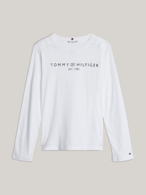 Tommy Hilfiger Women s Hilfiger Logo Long Sleeve T Shirt White Xs