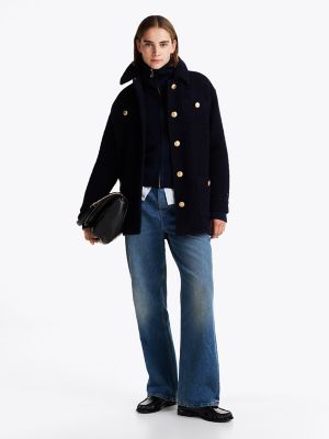 Wool-Blend Boucle Shirt Jacket, Dark Night Navy