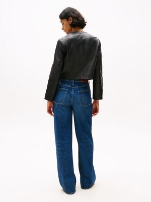 Cropped Collarless Leather Jacket | Tommy Hilfiger