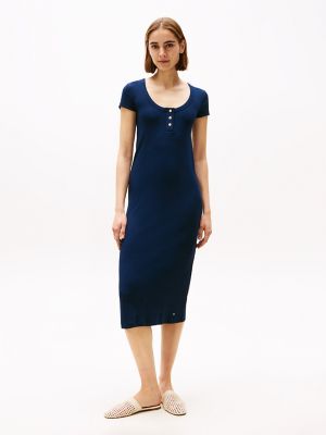 Slim Fit Gold-Button Midi Dress, Dark Night Navy