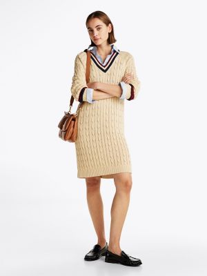 Robe chandail en tricot torsade de style universitaire Tommy Hilfiger