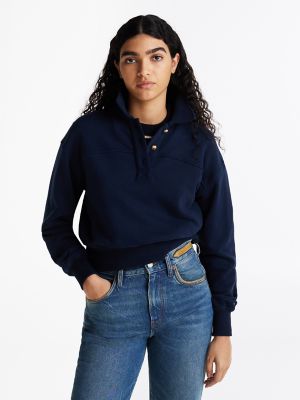 Gold-Tone Button Polo Sweatshirt, Dark Night Navy