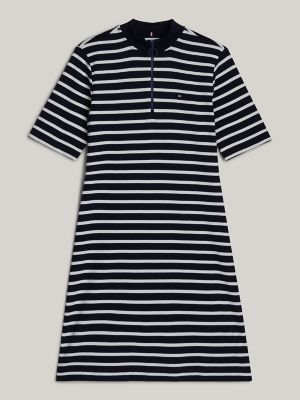 Mockneck Slim Fit Shift Dress, Breton Navy/Ecru Stripe