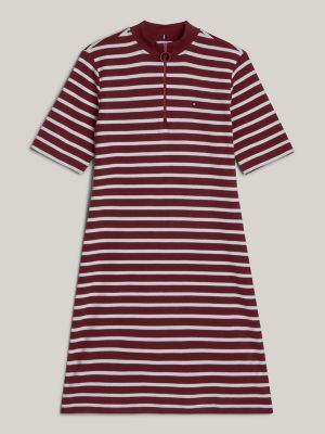 Mockneck Slim Fit Shift Dress, Breton Deep Rouge/Ecru Stripe
