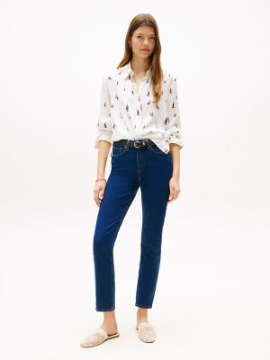 High-Rise Slim Cigarette Jean, Blue Denim