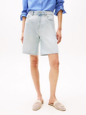 High-Rise Faded Denim Bermuda Short, Light Wash