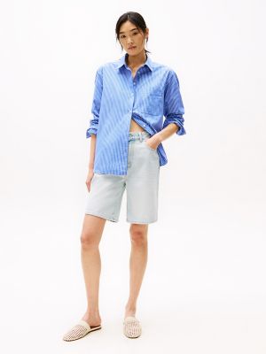 High-Rise Faded Denim Bermuda Short, Light Wash