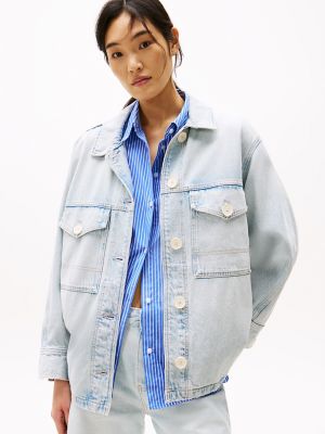 Oversized Denim Utility Jacket, Sky