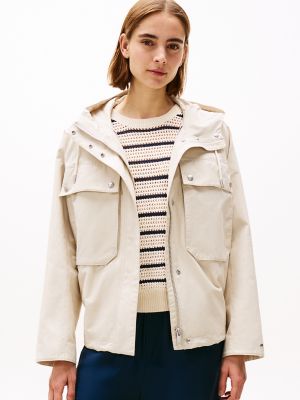Short Hooded Parka, Ivory Petal