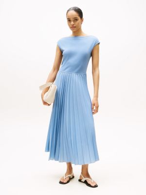 Fit-and-Flare Pleated Midi Dress, Brisk Blue