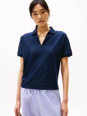 Relaxed Fit Open-Neck Polo, Dark Night Navy