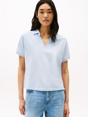 Relaxed Fit Open-Neck Polo, Breezy Blue