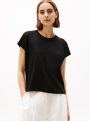 Relaxed Fit Cap-Sleeve T-Shirt, Black