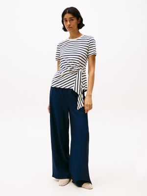 Side-Tie Crewneck T-Shirt, Calico / Dark Night Navy Stripe