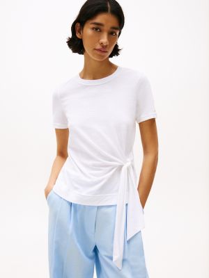 Side-Tie Crewneck T-Shirt, Optic White