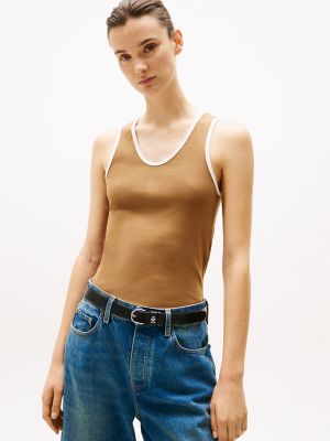 Ribbed Stretch-Cotton V-Neck Tank, Hickory