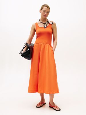 Sleeveless Ribbed Midi Dress, Brilliant Orange