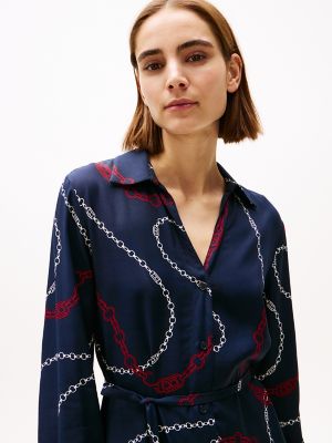 chain print shirt dress Pleated Chain Print Dress