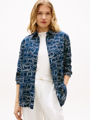 Long-Sleeve Linen Shirt, Navy