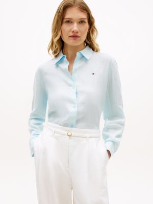 Long-Sleeve Linen Shirt, Keepsake Blue