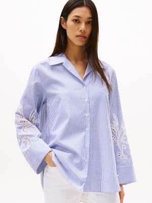 Chemise rayée à œillets, Ithaca classique/bleu cobalt
