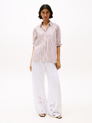 Linen-Blend Eyelet Pant, Optic White