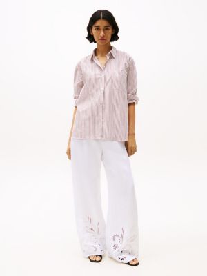 Linen-Blend Eyelet Pant, Optic White