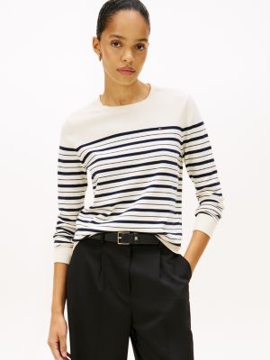 Lightweight Stripe Crewneck Sweater, Dark Night Navy / Calico Multi Stripe
