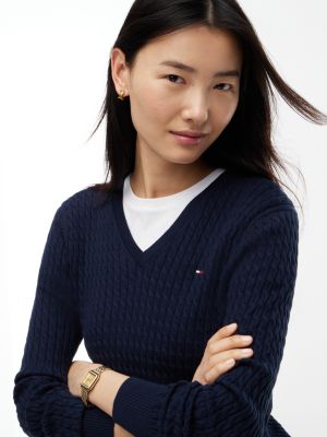 Женские свитеры Tommy Hilfiger Lightweight Cable Knit V-Neck Sweater — фото 3