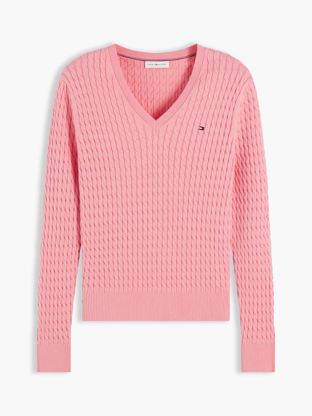 Lightweight Cable Knit V-Neck Sweater — Carnation Pink